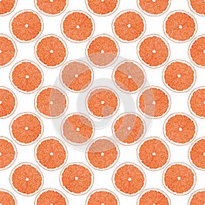 Hand drawn watercolor orange slices seamless pattern on white background. Scrapbook, post card, textile, fabric