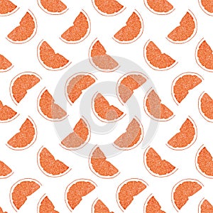 Hand drawn watercolor orange slices seamless pattern on white background. Scrapbook, post card, textile, fabric