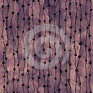 Hand drawn watercolor painting wavy seamless pattern. Purple and brown colored striped background.