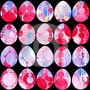 Hand drawn watercolor pattern with Easter eggs.