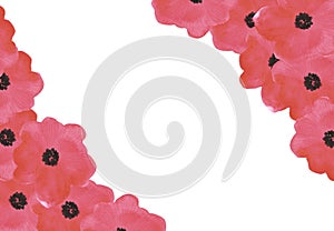 Hand drawn watercolor red poppy flowers frame border isolated on white background. Can be used for business card, scrapbook and