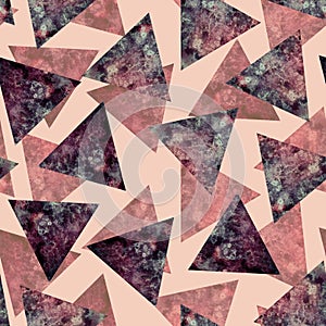 Hand drawn watercolor seamless pattern made of many aquarelle textured triangles