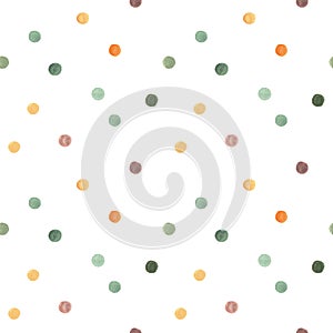 Hand drawn watercolor seamless polka dot pattern with small circles in warm yellow and green colors