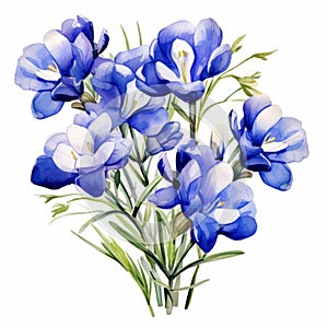 Hand Drawn Watercolor Sketch Of Blue Crocus Flowers