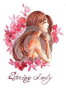 Hand drawn watercolor spring illustration with a sign.