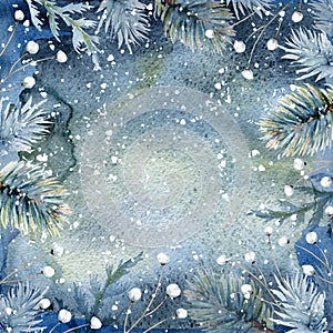 Hand drawn watercolor winter background