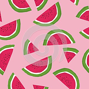 Hand drawn watermelon seamless pattern illustration digital summer repeated background watermelon slices