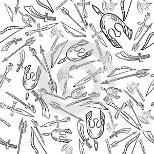 Hand Drawn Weapons Seamless Pattern Vector