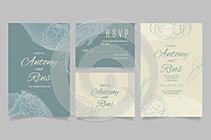 Hand drawn wedding invitation template with flowers