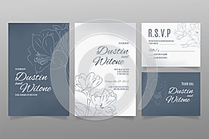 Hand drawn wedding invitation template with lily flowers