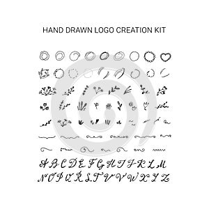 Hand drawn wedding logo creation kit.