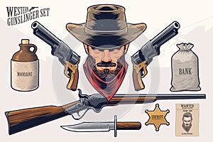 Hand drawn Western Gunslinger Set