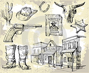 Hand drawn wild west set