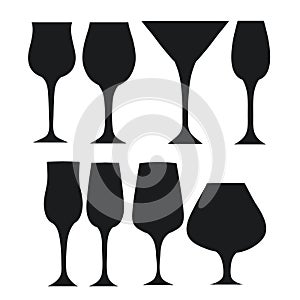 Hand drawn wine glasses set isolated on white for design, stock vector illustration