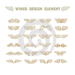 Hand Drawn Wings. Set of design elements. Vector illustration.