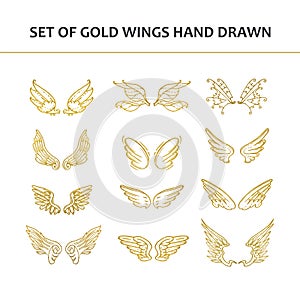 Hand Drawn Wings. Set of design elements. Vector illustration.