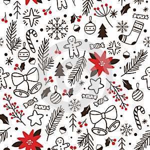 Hand drawn winter seamless pattern. Vector sketch wrapping