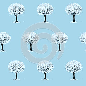Hand drawn winter vector blooming tree made of snowflakes