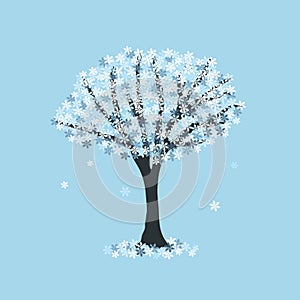 Hand drawn winter vector tree made of snowflakes