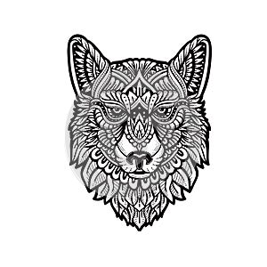 Hand drawn wolf head zentagle vector