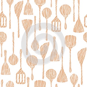 Wooden kitchen tools. Vector seamless pattern