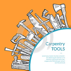 Hand drawn woodwork tools. Carpentry sketch elements