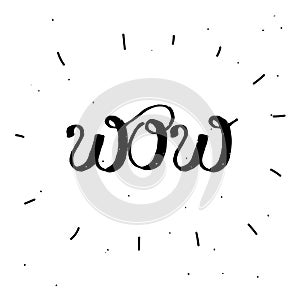 Hand-drawn word WOW in black color.