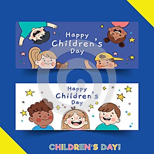 hand drawn world children\'s day horizontal banners set vector design illustration