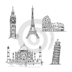 Hand drawn world landmark set