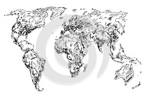 Sketch of Earth world map. Hand drawn continents