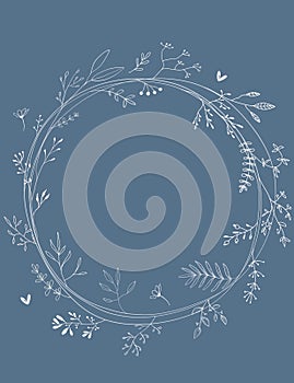 Hand drawn Wreath of plants and flowers