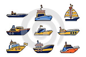 Hand Drawn Yacht or private boat in flat style