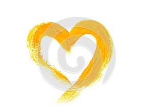 Hand Drawn Yellow Gouache Heart. Wedding, Valentine's Day Concept.