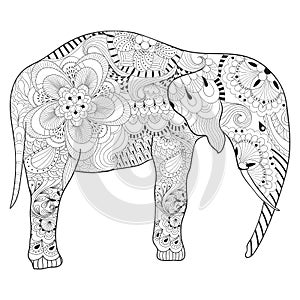 Hand drawn zentangle Elephant with mandala for adult antistress photo