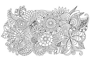 Hand drawn zentangle floral background for coloring page and other decorations