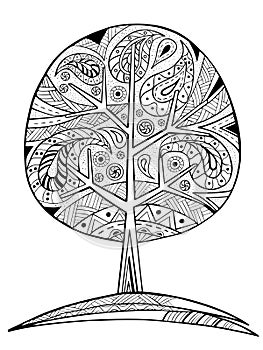 Hand drawn zentangle tree for coloring book