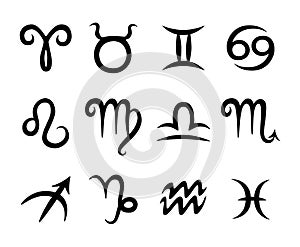 Hand drawn zodiac signs set. Astrological zodiac symbols icons