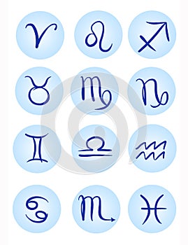 Hand-drawn zodiac signs. Symbols of the 12 signs of the zodiac.
