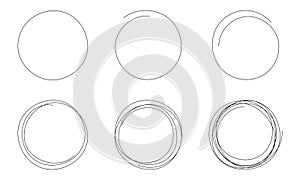 Hand drawning circle line sketch set. Art design round circular scribble doodle. Vector