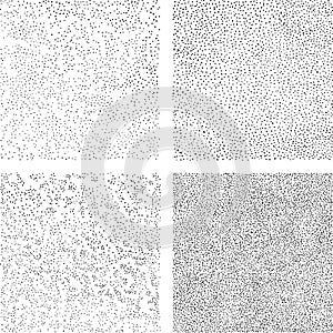 Hand draws dots seamless texture. A set of backgrounds for decorative halftone pattern fills. Mezzotint art. Vector