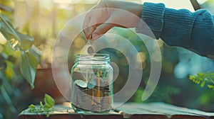 The Hand Dropping Coin.AI generated image photo