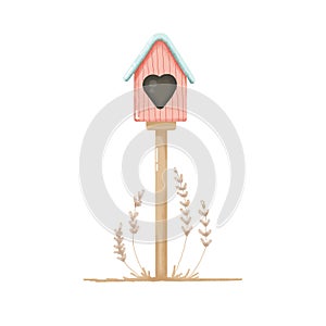 Hand-drown digital illustration of bird house