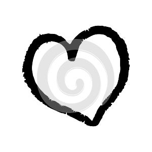 Hand drown heart on white background. Grunge shape of heart. Black textured brush stroke. Valentine s day sign. Love symbol. Easy