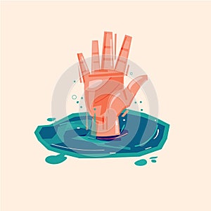 Hand of drowning man in water asking for help - vector