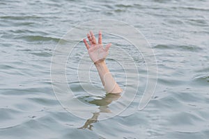 Hand drowning in the sea