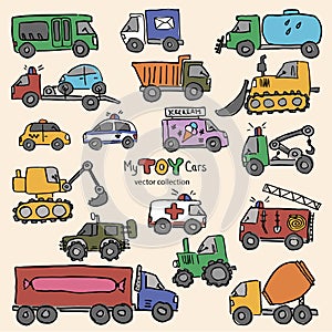 Hand-drwan Toy cars vector collection