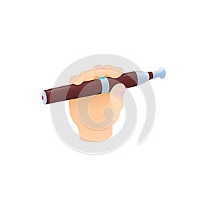 Hand with electronic cigarette icon, cartoon style