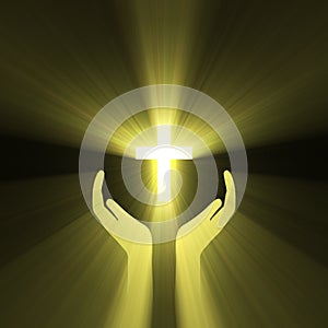 Hand embrace god cross light flare