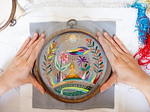 Hand embroidery craft hobby human head brain mind health mental moon spiritual art therapy conscious feel inspiring healing chakra