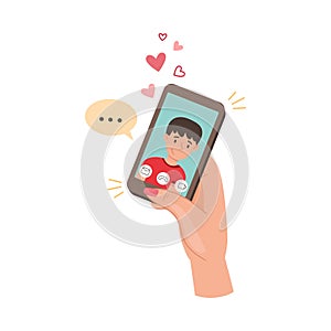 Hand Engaged in Video Call Using Phone App Vector Illustration